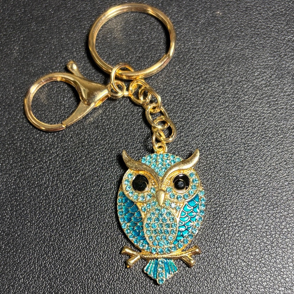 Gold-Tone Turquoise Owl Keychain Charm